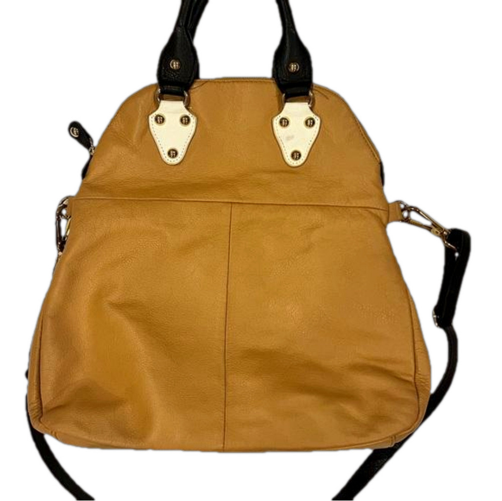 Emma Fox EUC Tan Black Soft Leather Detachable Strap Fold Over Hobo Handbag - Picture 4 of 7